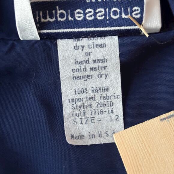 Impressions of California 90s Rayon Camp Shirt Navy Monogram Pocket Women 12 USA - Picture 4 of 6
